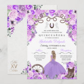 パープル ウェスタンチャラ ガール ランチェロ キンセアニェラ 招待状 (正面/裏面)