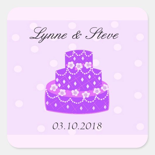 パープル ウェディングケーキの結婚式延期日通知 スクエアシール (正面)