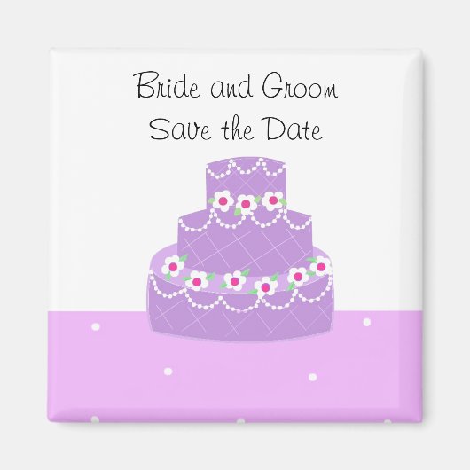 パープル ウェディングケーキの結婚式延期日通知 マグネット (正面)