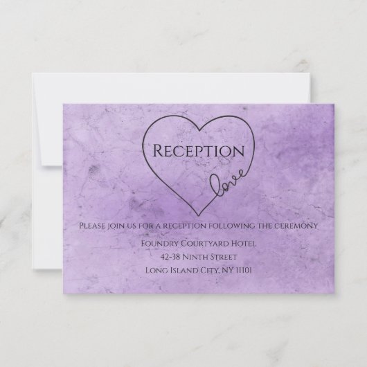 パープル ウェディング レセプション ヴィンテージ 水彩 ハート 招待状 (正面)
