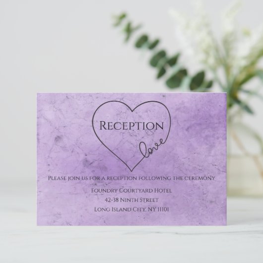 パープル ウェディング レセプション ヴィンテージ 水彩 ハート 招待状 (スタンド正面)