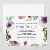 パープル ウォーターカラー アネモネ ベビーシャワー 招待状 (正面/裏面)