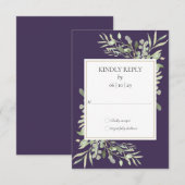 パープル ウォーターカラー グリーン ウェディング RSVP (正面/裏面)
