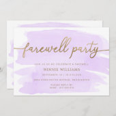 パープル・ウォーターカラー・ゴールドの別離パーティー招待状 招待状 (正面/裏面)