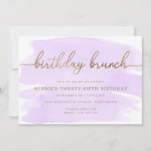 パープル・ウォーターカラー・ゴールドの誕生日ブランチ招待状 招待状 (正面)