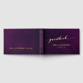 パープル ウォーターカラー ゴールド スクリプト エレガント ウェディング ゲストブック (全面)