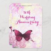 パープル・ウォーターカラー・バタフライ・ウェディング・アニバーサリー 招待状 (正面/裏面)