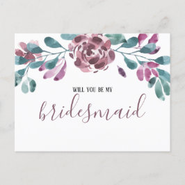 パープル・ウォーターカラー・ピーコックの花のウェディングパーティーの招待状 インビテーションポストカード