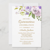 パープル・ウォーターカラー・フラワーのキンセアニエラ 招待状 (正面)