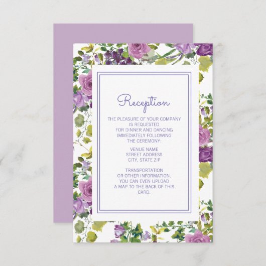 パープル・ウォーターカラー・フラワーの庭園での結婚披露宴 招待状 (正面/裏面)