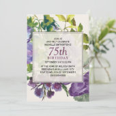 パープル・ウォーターカラー・フラワービンス 75歳の誕生日 招待状 (スタンド正面)