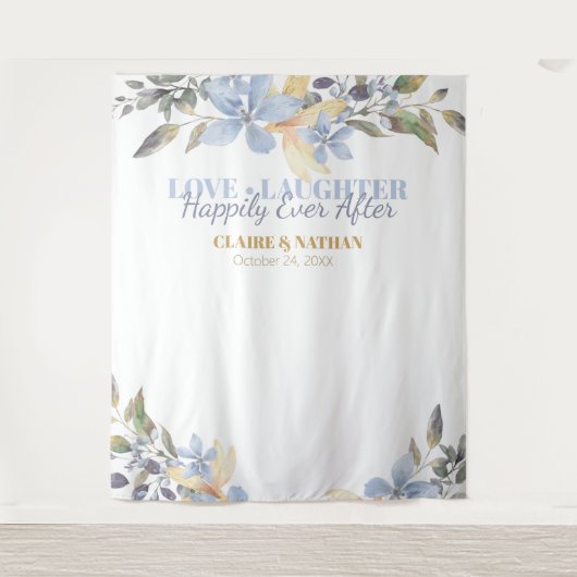 パープル ウォーターカラー フラワー ウェディング フォトブース タペストリー (正面)