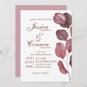 パープル ウォーターカラー フラワー ウェディング 招待状 (正面/裏面)