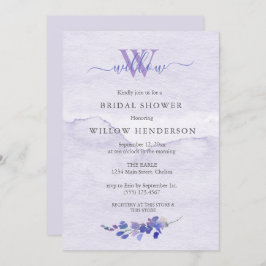 パープル ウォーターカラー モノグラム ブライダル シャワー 招待状