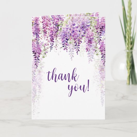 パープル・ウォーターカラー・リストリアのブライダルシャワー サンキューカード (正面)