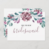 パープル・ウォーターカラー 牡丹のウェディングパーティへの招待状 インビテーションポストカード (正面/裏面)