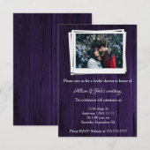 パープル ウッド フォト ブライダル シャワー 招待状 (正面/裏面)