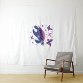 パープル - ウミガメ 蝶々 Tシャツ タペストリー (インサイチュ(横))