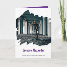 パープル エッジー アブストラクト ブラシストローク フォト 卒業 招待状