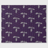 パープル&エレガントシルバーグリッタークリスマスホリー ラッピングペーパー (フラット)