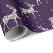 パープル&エレガントシルバーグリッタートナカイのクリスマス ラッピングペーパー (ロールコーナー)