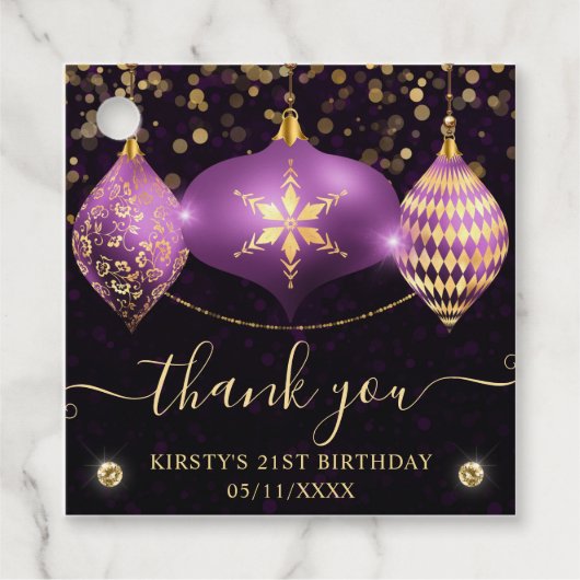 パープル&エレガント金ゴールドクリスマスボードブル誕生日 フェイバータグ (正面)