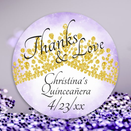 パープル&エレガント金ゴールドティアラキンセアニェラステッカー ラウンドシール