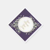 パープル エレガント ゴールド スクリプト グリーンナリー スタンダードカクテルナプキン (角)