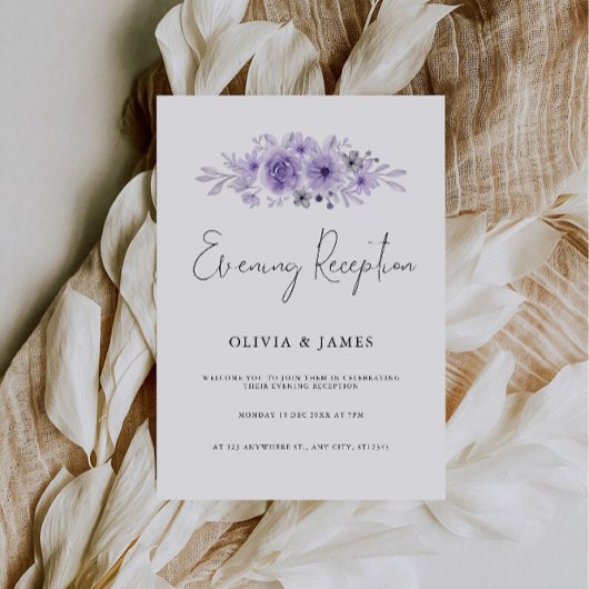 パープル エレガント ミニマリスト ナイト レセプション 招待状