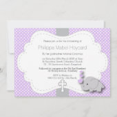 パープル - エレファント  🐘 赤ちゃん - 洗礼 招待状 (正面)