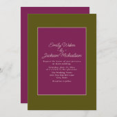 パープル オリーブ グリーン ピンク 水彩 花 招待状 (正面/裏面)