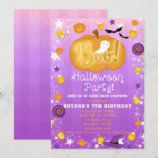 パープル＆オレンジの楽しいホイップハロウィンパーティー 招待状 (正面/裏面)