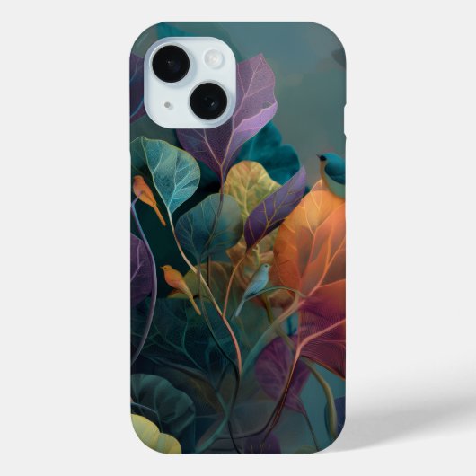 パープル＆オレンジの花と鳥のiPhone 15ケース - アブストラクト Case-Mate iPhoneケース (裏面)