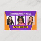 パープル&オレンジアフリカヘアーブレイディング美しいサロン 名刺 (裏面)