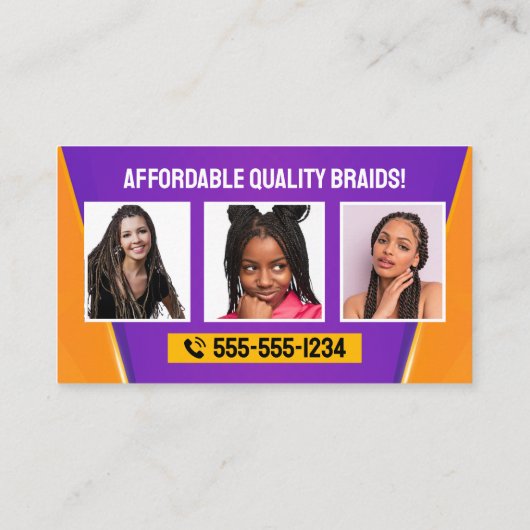 パープル&オレンジアフリカヘアーブレイディング美しいサロン 名刺 (裏面)
