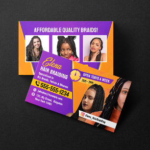 パープル&オレンジアフリカヘアーブレイディング美しいサロン 名刺