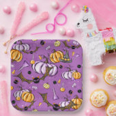 パープル&オレンジハロウィーンこうもり ペーパープレート (パーティー)