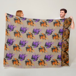 パープル&オレンジハロウィーンフローラブケッツ フリースブランケット