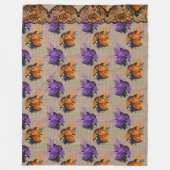 パープル&オレンジハロウィーンフローラブケッツ フリースブランケット (正面)