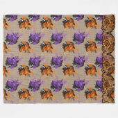 パープル&オレンジハロウィーンフローラブケッツ フリースブランケット (正面(横))