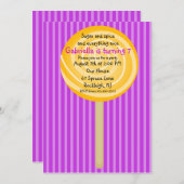 パープル&オレンジ棒つきキャンデーガールズ誕生日招待状 招待状 (正面/裏面)