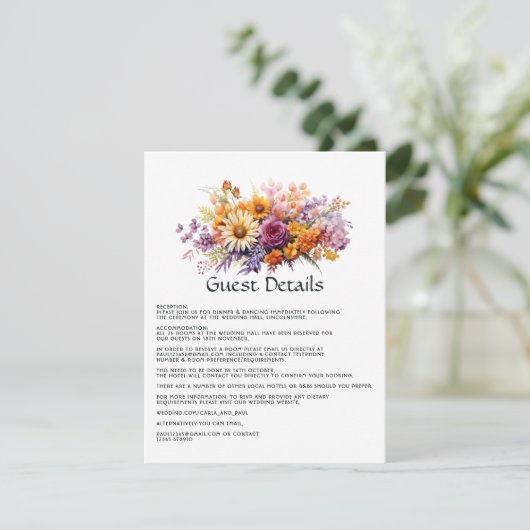 パープル、オレンジ、イエローのフローラゲスト詳細 エンクロージャーカード (スタンド正面)