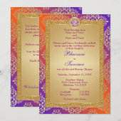 パープル、オレンジ、ゴールドの偽のグリッターが施されたガネーシャ 招待状 (正面/裏面)