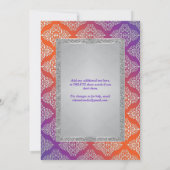 パープル オレンジ シルバー 偽 グリッター 結婚式 招待状 (裏面)