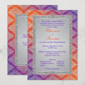 パープル オレンジ シルバー 偽 グリッター 結婚式 招待状 (正面/裏面)