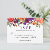 パープル オレンジ バーガンディ フローラル 秋の結婚式 出席確認 出欠カード (スタンド正面)