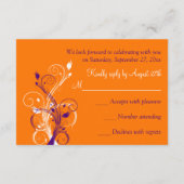 パープル オレンジ ホワイト フラワーズ ウェディング 返信カード (裏面)