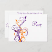 パープル オレンジ ホワイト フラワー ウェディング 返信カード (正面/裏面)