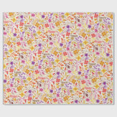 パープル オレンジ ボーホー ワイルドフラワー フォリアージ ウェディング ラッピングペーパー (フラット)