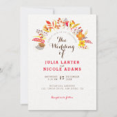 パープル オレンジ ボーホー ワイルドフラワー フォリアージ ウェディング 招待状 (正面)